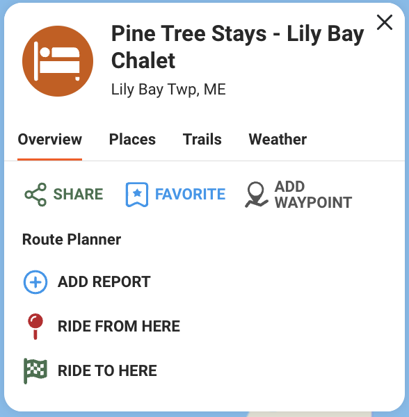 Pine Tree Stays - Lily Bay Chalet Waypoint Card